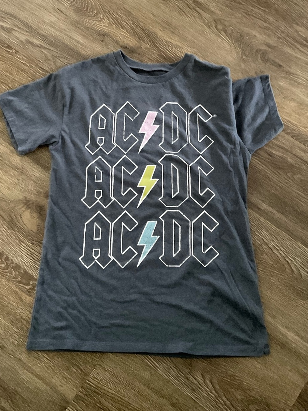 AC/DC Black Graphic Band Tee with Pastel Lightning Bolts Small